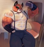 absurd_res anthro barazoku big_muscles cydonia_xia domestic_cat eye_patch eyewear felid feline felis fur hi_res huge_muscles lackadaisy looking_at_viewer male mammal manly multicolored_body multicolored_fur muscular muscular_anthro muscular_arms muscular_male orange_body orange_fur solo tail thick_arms thick_thighs two_tone_body two_tone_fur viktor_vasko