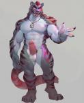 2019 abs anthro biceps big_muscles claws digital_media_(artwork) dog_tags felid finger_claws fur genitals hair hi_res humanoid_genitalia humanoid_penis male mammal multicolored_body multicolored_fur muscular muscular_anthro muscular_male muscular_thighs navel null-ghost open_mouth otola pantherine pawpads pecs penis red_hair red_stripes simple_background solo striped_body striped_fur stripes tiger toe_claws tongue tongue_out two_tone_body two_tone_fur white_body white_fur