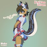 1:1 absurd_res anthro blue_eyes blush brown_body brown_fur butt canid canine canis clothed clothing crossdressing deekay_(somefurryidk) dress fangs femboy fishnet_clothing fishnet_legwear fluffy fur fur_markings hat headgear headwear hi_res hybrid jackal legwear low-angle_view male mammal markings nekopumpkin nurse_clothing nurse_hat nurse_headwear nurse_uniform panties reptile scalie snake solo tail teeth underwear uniform upskirt