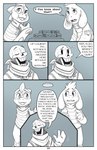 absolutedream absurd_res asriel_dreemurr base_three_layout blockage_(layout) bone border comic dialogue digital_media_(artwork) english_text five_frame_image group hi_res horizontal_blockage humanoid monochrome monster_kid papyrus_(undertale) skeleton text trio undertale undertale_(series) white_border