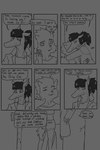 2:3 anthro black_hair cheek_tuft comic dialogue duo ear_piercing ear_ring english_text facial_tuft fur hair hi_res hug kitiroshi long_hair male monochrome piercing profanity ring_piercing snout speech_bubble tail text tuft