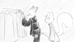 16:9 animal_crossing anthro clothed clothes_hanger clothing clothing_store coat dialogue_in_description digital_media_(artwork) domestic_cat dragonweirdo dress duo felid feline felis female frown fur greyscale hair hi_res male mammal markings marshal_(animal_crossing) mole_(marking) monochrome nintendo olivia_(animal_crossing) open_mouth rodent sciurid shirt simple_background store tail topwear tree_squirrel widescreen