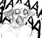 2019 aaaaaaaaaaa angry anthro army bared_teeth bodily_fluids canid canine canis digital_media_(artwork) domestic_dog female female_anthro hladilnik mammal military monochrome open_mouth reaction_image saliva samantha_thott screaming solo teeth yelling