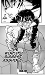 anthro braided_hair breasts canid canine clothed clothing comic daigaijin eyewear female fox fur furryfight_chronicles glasses hair hi_res kalita_(furryfight_chronicles) mammal monochrome necktie solo