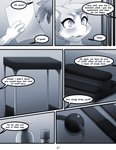 anthro ball_gag bondage_furniture comic darkmirage dialogue digital_media_(artwork) doctor duo english_text eyebrows felid feline felis female fur gag hi_res male male/female mammal monochrome quetzalli_(darkmirage) text zaos_(anidra)