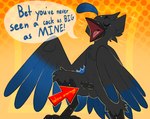 Rating: e
ID: 2972017
Date: 2021-10-12 15:01:21 -0400
Status: active
Score: 134
2021 absurd_res arrow_pointing_to_crotch avian beak bird black_body black_feathers black_feet black_penis blue_body blue_feathers contextual_arrow corvid crownedvictory dialogue directional_arrow dotted_background english_text eyes_closed feathered_crest feathers feet genitals halftone halftone_background head_crest hi_res humanoid_genitalia humanoid_penis humor information_label jay_(bird) male new_world_jay open_beak open_mouth oscine passerine pattern_background penis perspective_arrow perspective_speech_bubble perspective_text simple_background small_penis solo speech_bubble standing steller's_jay stippling text wide_arrow wings yellow_background post #2972017