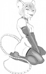 black_and_white charlie_di_corso clothing collar femboy gloves hair handwear hi_res legwear looking_at_viewer male mammal monochrome murid murine nude rat rodent sitting solo stockings tail terrice