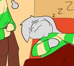 2021 anthro asriel_dreemurr bed bed_sheet bedding bedroom bodily_fluids bottomwear bovid brown_bottomwear brown_clothing brown_pants caprine chara_(undertale) child clothing coat dressing drooling duo eyes_closed faceless_character faceless_human floppy_ears fur furniture goat green_clothing green_coat green_topwear hi_res human inside light_body light_skin lightningb0lt01 long_ears lying male mammal on_back onomatopoeia pants saliva simple_background sleeping sound_effects standing tan_background text tired topwear undertale undertale_(series) vowelless vowelless_sound_effect white_body white_fur young young_anthro young_human young_male zzz