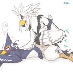 1:1 animal_genitalia anthro athletic athletic_anthro athletic_male avian beak blue_body blue_feathers blush breath_of_the_wild cloaca cloacal cloacal_kiss duo embarrassed feathers feet genitals kusachi looking_pleasured male male/male nintendo nude revali rito sex talons teba_(tloz) text the_legend_of_zelda toes white_body white_feathers yellow_beak