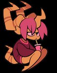 2023 3_horns alpha_channel beverage container cup demon discount-supervillain drinking drinking_straw female horn horned_humanoid humanoid humanoid_pointy_ears multi_horn not_furry pointy_ears simple_background solo transparent_background