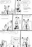 anthro bernielover black_and_white blush canid canine clothing comic dialogue disney elephant elephantid english_text female flustered fox francine_pennington group hi_res judy_hopps lagomorph leporid long_ears male mammal monochrome nick_wilde police police_uniform proboscidean rabbit red_fox simple_background speech_bubble text texting true_fox trunk uniform white_background zootopia