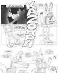 2024 alternate_species anthro antlers breasts cleavage clothed clothing comic deer dialogue dipstick_ears dress ear_markings english_text equid equine female fingerless_(marking) flinters flinters_(character) fur gender_transformation greyscale group hair hi_res horn horse kangaroo kissing macropod male male/female mammal marsupial monochrome multicolored_ears open_clothing open_topwear open_vest red_shetland sir_karl species_transformation tail text topwear traditional_media_(artwork) transformation trio vest