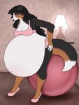 ajna anthro belly big_belly bodily_fluids bra canid canine canis clothing domestic_dog exercise female fitness hi_res huge_belly hyper hyper_pregnancy mammal mayternity pinup pose pregnant pregnant_anthro pregnant_female sports_bra sweat underwear yoga