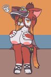 angry anthro big_breasts breasts cat_busters clothing domestic_cat felid feline felis female footwear hand_on_breast hinozuki huge_breasts hyper hyper_breasts mammal neck_tuft oagoner sandals shoes solo tuft