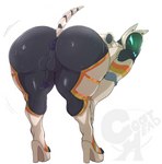 absurd_res anthro anus archangel_(destiny) balls bent_over big_butt bodily_fluids bungie butt clothed clothing crossdressing destiny_2 footwear genital_fluids genitals glistening glistening_butt goat-kun hi_res high_heels humanoid_genitalia humanoid_penis leaking_precum looking_back machine male nude penis platform_footwear platform_heels precum presenting presenting_hindquarters robot robot_anthro shoes solo sony_corporation