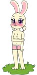 1:2 2022 4_fingers anthro arm_tuft biped blush bow_panties bow_underwear boy_shorts breasts buckteeth cheek_tuft clothed clothing colored_edge_panties digital_drawing_(artwork) digital_media_(artwork) elbow_tuft embarrassed eyebrows eyelashes facial_tuft female fingers flat_colors frilly frilly_clothing frilly_panties frilly_underwear full-length_portrait fur grass hand_on_arm hi_res holding_arm lagomorph leporid looking_at_viewer mammal navel nipples outside panties panties_only paws pazymomo pigtails pink_clothing pink_nose pink_panties pink_underwear plant portrait purple_eyes rabbit rabbit_ears shoulder_tuft simple_background smile solo standing tan_body tan_fur teeth topless topless_anthro topless_female tuft underwear underwear_only white_background yoghurt_(pazymomo)