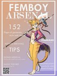 2022 3:4 4_fingers anthro bow_tie cape clothing cover digitigrade domestic_cat felid feline felis femboy fingers fur halberd hi_res holding_object holding_weapon inner_ear_fluff magazine_cover male mammal marcus_gray melee_weapon pancake_(pancakecat223) polearm qr_code solo sparkles stripes tail thick_thighs tuft weapon wide_hips yellow_body yellow_eyes yellow_fur