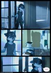 3d_(artwork) annoyed anthro blue_body blue_fur bottomwear clothing comic comic_panel container denim denim_bottomwear denim_clothing digital_media_(artwork) female fur hi_res hoodie jeans light light_beam living_room mammal markings pants paws pizza_box procyonid purple_eyes raccoon ryder_(striped_sins) shirt solo speech_bubble striped_markings striped_sins striped_tail stripes sunbeam sunlight t-shirt tail tail_markings text topwear url volumetric_lighting willitfit