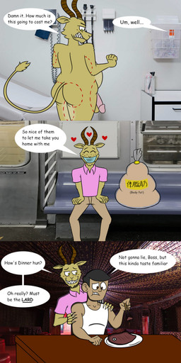 Rating: e
ID: 5526532
Date: 2025-04-24 04:24:50 -0400
Status: active
Score: -17
1:2 antelope anthro beastars beef belly bovid butt comic dialogue duo eating english_text felid food genitals hi_res human hybrid impala leopard liposuction love_handles male male/male mammal meat medic.mccloud34 melon_(beastars) pantherine penis slightly_chubby slightly_chubby_male steak teasing text weight_loss post #5526532