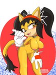 3:4 anthro areola bent_over big_breasts black_hair blush breasts digital_media_(artwork) domestic_cat fangs felid feline felis female fur genitals hair hanging_breasts hi_res honey_the_cat looking_at_viewer mammal neo_x6 nipples nude open_mouth pussy sega simple_background smile solo sonic_the_fighters sonic_the_hedgehog_(series) standing tail teeth yellow_body yellow_fur