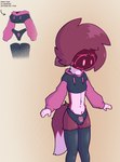 bottomwear bulge clothing confusion english_text femboy footwear hair hi_res machine male organs pants pink_eyes protogen purple_body purple_hair sh4rik socks solo stomach text thin_thighs topwear