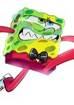 alternate_color alternate_costume anthro bodily_fluids bow_(feature) bow_in_front bow_tie clothed clothing crying fusion greenie_(pancaketiffy) hi_res male marine nickelodeon pancaketiffy sea_sponge sharp_teeth solo spongebob_squarepants spongebob_squarepants_(character) suit tears teeth toony