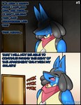 al_gx anthro apartment blue_body bodily_fluids clothed clothing comic crying dialogue english_text generation_4_pokemon hi_res humor inside lucario male nintendo pokemon pokemon_(species) sad scarf solo tears text