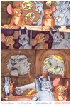 anthro attack brown_body brown_fur casual_nudity comic domestic_cat felid feline felis female feral fur grey_body grey_fur hi_res lirkov male mammal marker_(artwork) mouse murid murine open_mouth rodent sciurid traditional_media_(artwork) tree_squirrel