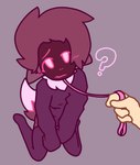 blush clothing confusion femboy footwear hair hi_res hoodie kneeling leash machine male pink_eyes protogen purple_body purple_hair question_mark sh4rik socks solo topwear