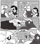 absurd_res adam_(parttimeyeen) anthro apron big_muscles bottomwear bovid breasts caprine clothing comic english_text female fight fish gabriel_(parttimeyeen) goat group hi_res horn huge_muscles hyper hyper_muscles lagomorph laura_(parttimeyeen) leporid lizard male mammal marine mask muscular muscular_anthro muscular_male pants parttimeyeen_(artist) rabbit reptile scalie shark shirt shorts superhero text topwear tristen_(parttimeyeen)