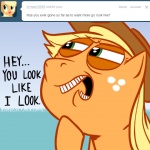 1:1 applejack_(mlp) ask_jappleack blonde_hair clothing cowboy_hat dialogue earth_pony english_text equid equine female feral freckles friendship_is_magic green_eyes hair hasbro hat headgear headwear horse hotdiggedydemon long_hair mammal my_little_pony open_mouth pony solo text tumblr