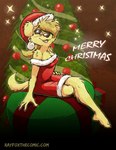 2017 4_toes 5_fingers ally_(ray_fox) anthro barefoot bird_dog black_nose breasts canid canine canis christmas christmas_clothing christmas_dress christmas_headwear christmas_tree claws cleavage clothed clothing domestic_dog dress english_text fangs feet female finger_claws fingers golden_retriever hat headgear headwear hindpaw holidays humanoid_hands hunting_dog mammal open_mouth open_smile paws plant ray_fox retriever santa_hat scottyartz sitting smile solo teeth text toe_claws toes tongue tree url