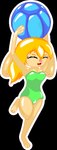 alpha_channel anthro ball clothing female fur green_clothing green_swimwear hair lagomorph mammal orange_hair pool_toy smurli solo sunny_(smurli) swimwear yellow_body yellow_fur