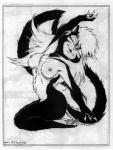 1997 4_toes anthro barefoot biped black_and_white breasts claws comic copyright_symbol feet female james_m_hardiman mammal mephitid monochrome natasha_(jmh) nipples pawpads skunk soles solo symbol toes traditional_media_(artwork)