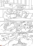 2018 anthro base_four_layout bear blockage_(layout) cellphone claws comic degradation dialogue digital_drawing_(artwork) digital_media_(artwork) electronics english_text finger_claws five_frame_image four_row_layout fur hi_res horizontal_blockage jr_(plaguedobsession) lednew male mammal monochrome overweight overweight_male phone plaguedobsession profanity solo speech_bubble text v-neck_shirt