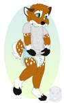 absurd_res anthro blue_background brown_body brown_fur clean_diaper clothed clothing deer diaper fur green_background hi_res hooves male mammal nervous rileykit shirt shirt_grab shy simple_background solo standing toddler topwear tryagains_(diaper) wearing_diaper wetness_indicator white_background white_body white_fur young young_anthro young_male