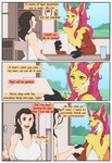 anthro brown_hair clothing comic contract delphox dialogue duo english_text female generation_6_pokemon gesture grass hair handshake hi_res human humanoid lin_(marx) mammal narusewolf nintendo office pink_hair plant pokemon pokemon_(species) red_eyes shiny_pokemon shirt sky tank_top text topwear ziel_(marx)