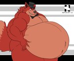 2024 anthro belly big_belly bow_tie canid canine clenched_teeth clothing evil_grin fangs five_nights_at_freddy's fox foxy_(fnaf) fur hat headgear headwear hi_res looking_at_viewer male mammal morbidly_obese morbidly_obese_anthro morbidly_obese_male mostly_nude muscular muscular_arms navel nude obese obese_anthro obese_male overweight overweight_anthro overweight_male scottgames signature smile smiling_at_viewer solo standing teeth top_hat zangokunatenshi