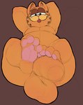 2023 anthro autofootjob balls big_balls big_penis black_body black_fur brown_background digital_media_(artwork) domestic_cat feet feet_on_penis felid feline felis foot_fetish foot_on_own_penis foot_on_penis foot_play fur garfield_(series) garfield_the_cat genitals green_eyes hands_behind_head huge_penis looking_at_viewer male mammal masturbation multicolored_body multicolored_fur obese obese_anthro obese_male orange_body orange_ears orange_fur overweight overweight_anthro overweight_male pawpads penis pink_nose pink_pawpads simple_background smile solo sushiamazing tongue tongue_out two_tone_body two_tone_fur