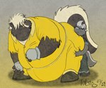 anthro belly butt clothed clothing duo eyewear glasses hi_res hug hugging_another hugging_butt looking_back male male/male mammal mephitid obese obese_anthro obese_male overweight overweight_anthro overweight_male ray_rhythmus size_difference skunk thick_thighs tolstoy_(artist)