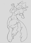 2023 antenna_ears anthro arm_tuft biped blush blush_lines breasts candybleed chest_tuft cloven_hooves digitigrade display_face featureless_breasts female fluffy fluffy_legs fluffy_tail greyscale hair hi_res hooved_digitigrade hooved_toes hooves long_hair long_tail lying_on_ground machine medium_breasts monochrome on_ground protogen shoulder_tuft simple_background slim_female small_waist smile solo tail thick_thighs tuft wide_hips