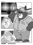 2020 absurd_res american_black_bear anthro asian_mythology bear belly black_bear bodily_fluids boss_(kamui_shirow) bottomwear car clothing comic cute_fangs delivery_bear_service dragon east_asian_mythology eastern_dragon eyewear fangs glasses group hat headgear headwear hi_res kamui_shirow kermo_(kamui_shirow) kermode_bear male mammal mythological_creature mythological_scalie mythology overweight overweight_male pants paws rayu_(kamui_shirow) scalie scar shirt sweat teeth topwear ursine vehicle