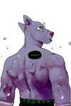 2:3 bastriw canid canine canis comic dialogue green_eyes hi_res male mammal muscular muscular_male nico_(bastriw) shirtless_male simple_background text white_background wolf