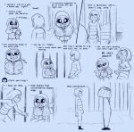 alternate_universe animated_skeleton bone bottomwear bulge clothing comic comic_(under(her)tail) crossgender english_text expressions female frisk_(undertale) hoodie human lamp male mammal not_furry parody profanity sans_(undertale) skeleton skirt smile text thewill topwear undead under(her)tail undertale undertale_(series)