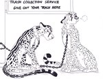 black_and_white blondevelvet chain cheetah collar conditional_dnp duo english_text felid feline female feral hi_res king_cheetah mammal monochrome nipples pen_(artwork) simple_background spots text traditional_media_(artwork) white_background