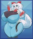 2019 5_fingers absurd_res accessory anthro asaneman belly big_breasts bird_dog blue_eyes blush bodily_noises bow_(feature) bow_accessory bow_ribbon breasts canid canine canis centered_hair_bow clothed clothing cocker_spaniel curvy_figure digital_media_(artwork) domestic_dog emphatic_heart exclamation_point eyelashes fay_(star_fox) female fingers fluffy fluffy_tail fur gesture gloves hair_accessory hair_bow hair_ribbon hand_gesture handwear happy heart_reaction heart_symbol hi_res huge_breasts hunting_dog hyper hyper_breasts looking_at_viewer mammal navel nintendo nipple_outline onomatopoeia open_mouth outline_heart ribbons rumbling rumbling_stomach slightly_chubby solo sound_effects spaniel star_fox tail teeth text thick_thighs tight_clothing v_sign voluptuous white_body white_fur wide_hips