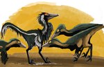 absurd_res aphrodisiac aphrodisiac_bodily_fluids bodily_fluids courting cum cum_covered dinosaur feathered_dinosaur feathered_scalie feathers female feral genital_fluids group hi_res hodarinundu hypnovenator inspection male male/female messy prehistoric_species reptile scalie theropod