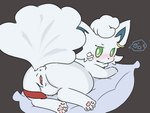 4:3 alolan_form alolan_vulpix anus blush blush_lines butt canid canine clothing fan_character female fox fur generation_7_pokemon genitals green_eyes hi_res ice legwear mammal nintendo paws pinkcandyzhou pokemon pokemon_(species) pussy regional_form_(pokemon) sexy_eyes shy solo white_body white_fur