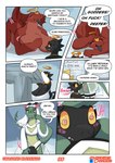 anthro big_breasts breasts clothing comic dialogue doggystyle from_behind_position goopyarts haven_(goopyarts) hi_res huge_breasts hyper hyper_breasts kobold lady_petunia_(goopyarts) lectora_(goopyarts) lingerie oral panties scalie sex text underwear