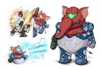 2023 alternate_species anthro armor duo e.m.m.i. elephant elephantid female furrification headgear helmet laser machine mammal mario_bros metroid metroid_dread motion_lines nintendo parody proboscidean robot samus_aran signature simple_background super_mario_bros_wonder wata-ridley